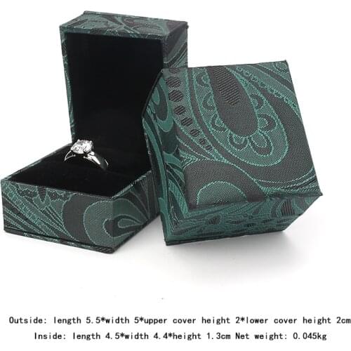 Retro Green Protection Golden Silk Brocade Jewelry Ring Necklace Storage Box For Adorable Female Party Choice Built-in Card Slot