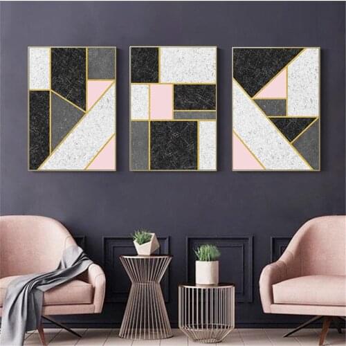 Modern Geometric Marble Gold Black Canvas Painting Poster Prints Wall Art Pictures Gallery for Living Room Interior Home Decor