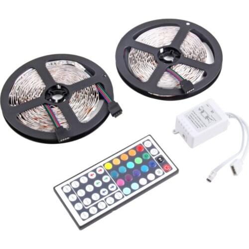 LED Strip Light (2*5M)10M/32.8ft 3528 RGB 600leds Strips Lighting Flexible Color Changing with 44 Key IR Remote TV Back Lights