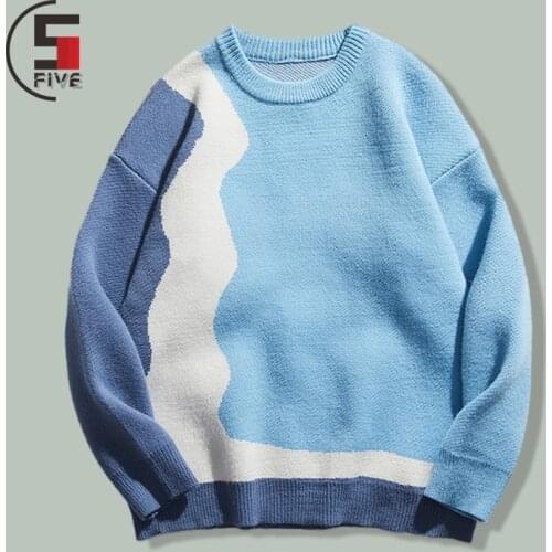 Hip Hop Multicolor Patchwork Print Knitted Sweaters Men Harajuku Streetwear Campus Casual Sweater Winter Fashion Loose Pullovers