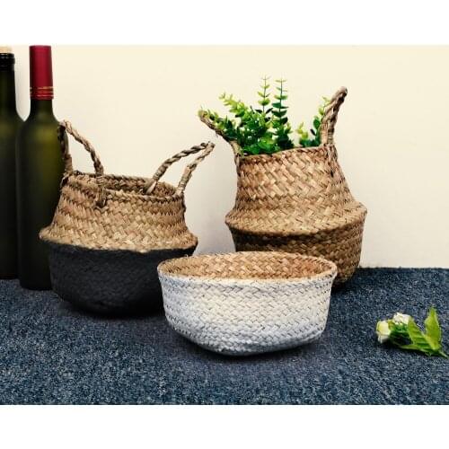 Home Organization Decoration Textile Organizer Natural Sea Straw Handmade Woven Basket With Handle Sundries Storage Basket