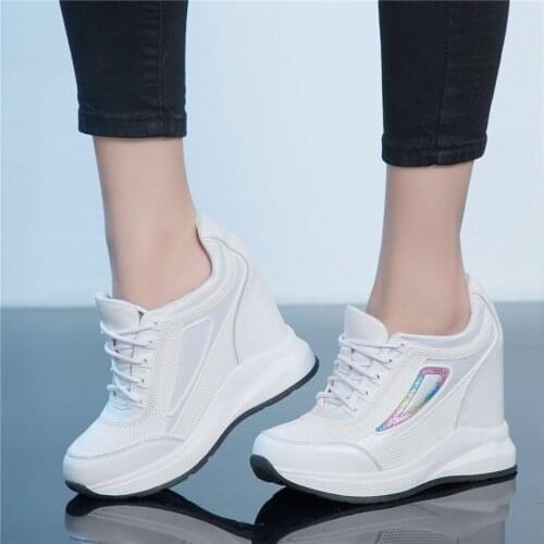 Summer Trainers Women Lace Up Genuine Leather Wedges High Heel Pumps Female Breathable Mesh Walking Ankle Boots Casual Shoes
