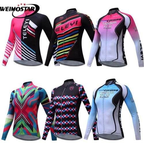 TELEYI Cycling Jersey Spring Autumn Long Sleeve Sport Team Women Cycling Clothing Top Bike wear Top Bike Shirts jersey