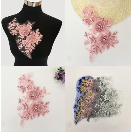 Embroidery Applique Polyester Rhinestone lace and ornament sewing Lace collar DIY ABS pearl Trim Lace fabric Dresses Accessories