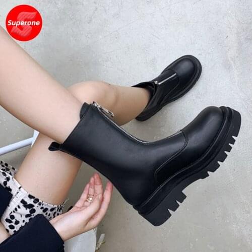 Superone Size 33-43 Women Short Boots Fashion Platform Zipper High Heel Winter Shoes Woman Warm Mid Calf Lady Casual Footwear