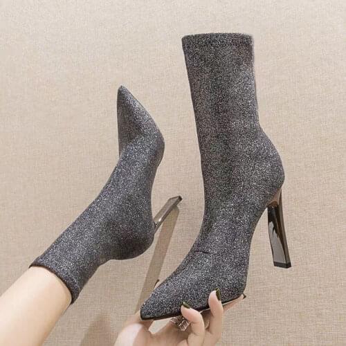 High heels thick heel short boots women 2020 autumn new sexy stretch socks boots thin Martin boots winter fashion womens boots