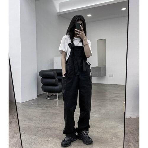 Ladies spring and autumn new dark hip hop street loose large size straps casual overalls braces pants