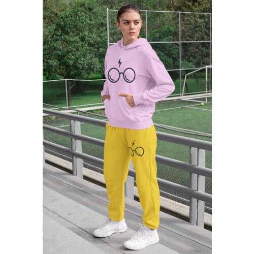 Angemiel Wear HP Glasses Women Tracksuit Set Pink Hooded Sweatshirt Yellow Sweatpants