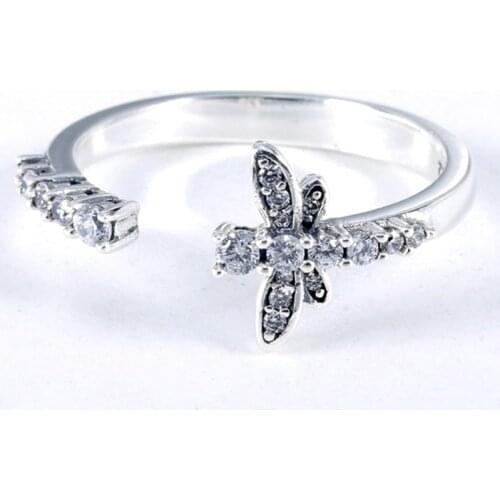 Original Sparkling Dragonfly Open Ring With Crystal For Women 925 Sterling Silver Ring Wedding Party Gift DIY Europe Jewelry