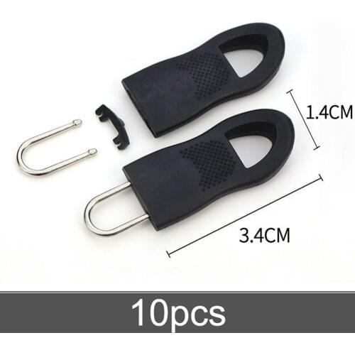 10Pcs/Set Replacement Zipper Tags Zip Fixer for Clothes Black Zipper Pull Fixer for Travel Bag Suitcase Clothes Tent Backpack