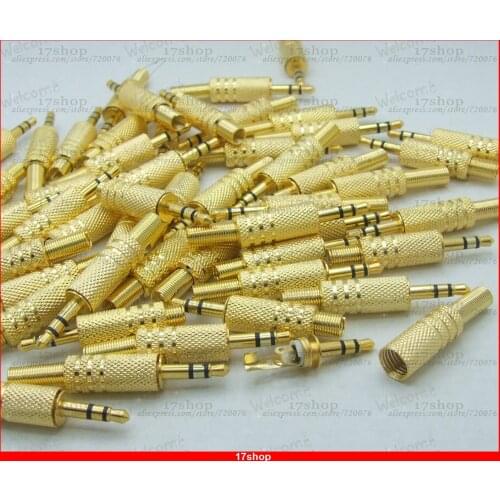 100PCS 3pin Gold plating 3.5mm Male plug Stereo for Headphones plug Audio Cables