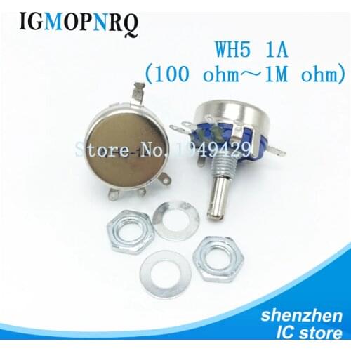 2pcs WH5-1A 1K 1K5 4K7 10K 22K 47K 100K 220K 470K 470R 1M ohm 3-Terminals Round Shaft Rotary Taper Carbon Potentiometer WH5 1A