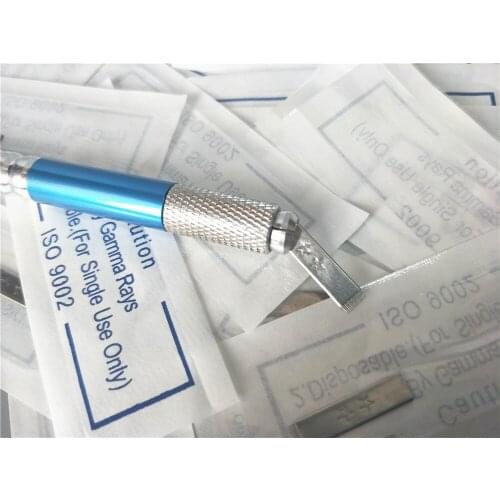 500pcs Copper 14 pin Flat Needle Permanent Makeup Eyebrow Tatoo Blade Microblading Needles For 3D Embroidery Manual Tattoo Pen