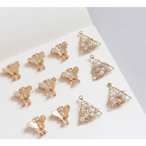 6pcs Hot Sale Fashion Gold-coated double-sided butterfly Earrings for women multi-hanging pearl triangle pendant diy Accessories