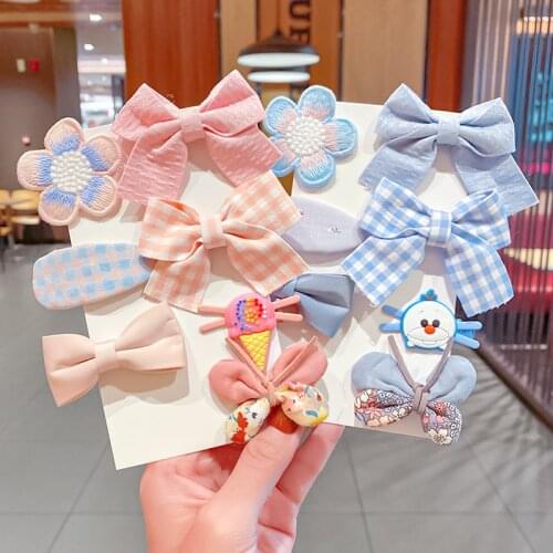 7Pcs/Set New Girls Cute Cartoon Flower Bow Hair Clips Baby Kids Sweet Hairpins Side Barrette Headband Fashion Hair Accessories