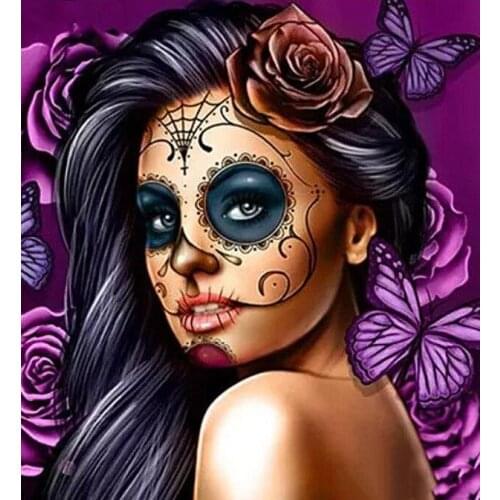 Sugar skull diamond mosaic halloween woman embroidery painting by numbers rhinestone wall sticker daimond drawing art needlework