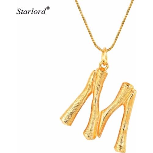Bamboo Initial Letter M Necklace Snake Chain Gold Alphabet Jewelry Statement Personalized Gift Letter Charm For Women/Men P9086