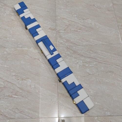 Free shipping blue and white patch design in 47" 3/4 3compartments leather snooker cue cases with bronze lock