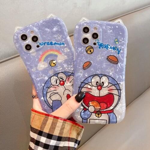 Glittering Doraemon Cat Ear Case for iPhone 11 12 Pro Max 8 7 Plus Xr XsMax X Xs SE 2020 12 Color Candy Soft Back Cover