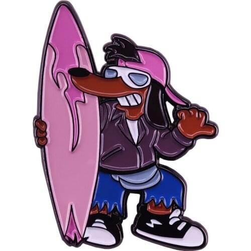 Poochie with pink surfboard brooch Bootleg Bart pin 90s Nostalgia jewelry funny boyfriend present