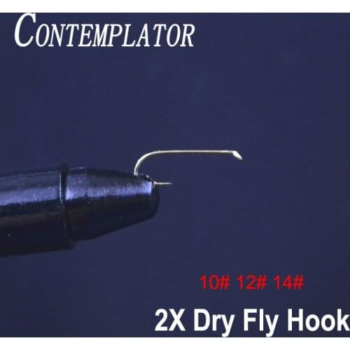 CONTEMPLATOR 20pcs 2X Dry Fly Hook Size 10# 12# 14# Long Shank Down eye Round Bend Fly Tying Hooks