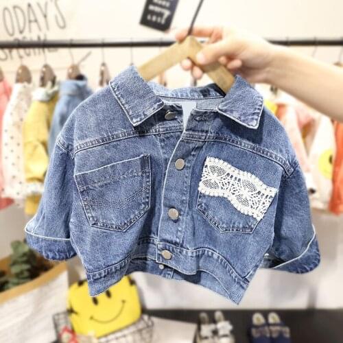 Baby Girl Lace Patchwork Jacket 2019 Autumn New Childrens Denim Jacket Toddler Girl Outwear Kids Cute Cowboy Jackets Baby Coats