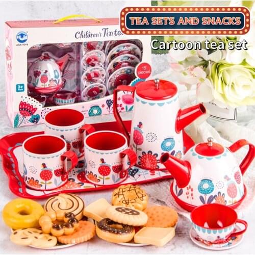 Childrens Play House Afternoon Tea Simulation Tinplate Stainless Steel Tea Set Toy Role Playing Game Girls Kitchen Gift Set