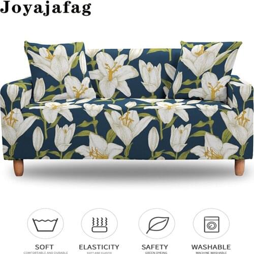 Elegant Lily Printing Sofa Covers For Living Room Sectional 1/2/3/4 Seaters Couch Cover Washable Elastic Full-cover Slipcover