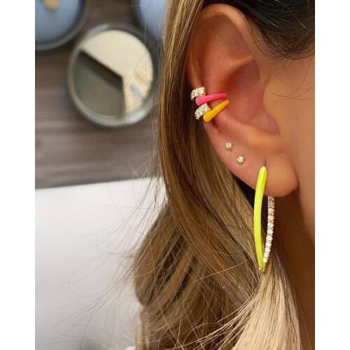 Fluorescence hoop earring for women pink yellow orange white enamel long spike huggie hoop earring gold color
