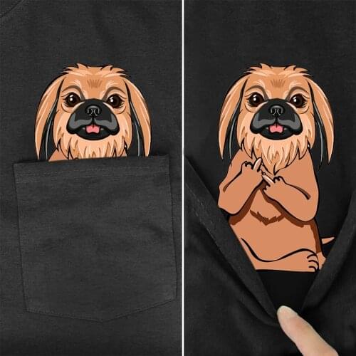 Men T Shirt Fashion Brand summer pocket Pekingese printed t-shirt mens for women shirts Hip hop tops funny cotton tees