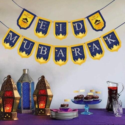 Eid Mubarak Banner Ramadan Kareem Decor Wall Hanging Garland Muslim Al-fitr Party Bunting Hajj Supplies Mubarak Paper Islam V4S1