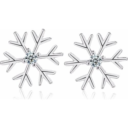 Exquisite Snowflake Crystal Zircon Stud Earrings Elegant Womens Wedding Party Charm Jewelry Fashion Christmas New Year Gifts