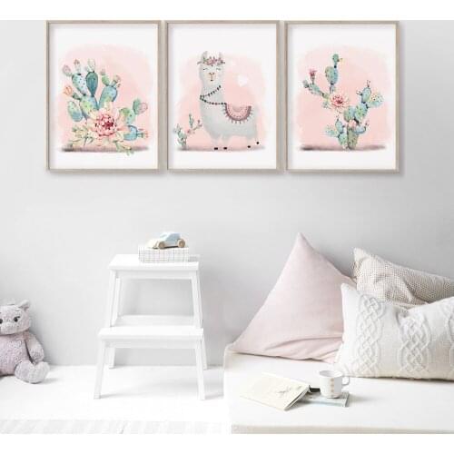 Animal Alpaca Picture Baby Room Wall Decoration Nursery Decoration Prints And Posters Cartoon Camel And Cactus Canvas Painting