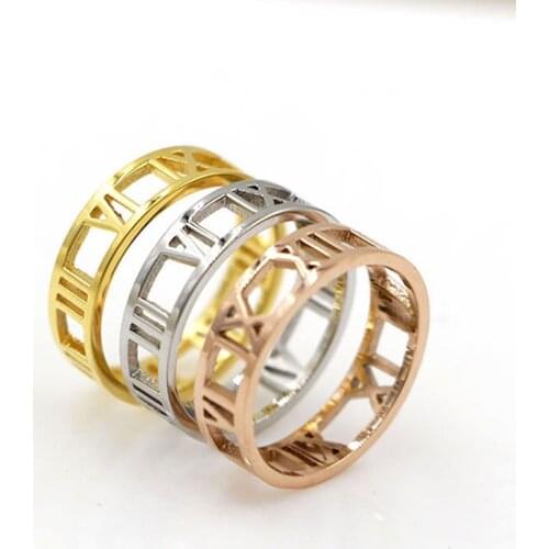 Hot Sale Hollow Roman Numerals Silver Color / Gold Color / Rose Gold Color Titanium Steel Rings