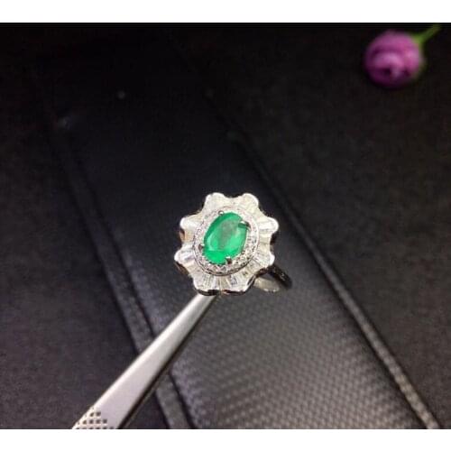 Natural emerald ring Free shipping 925 sterling silver 5*7mm gemstone Fine jewelry