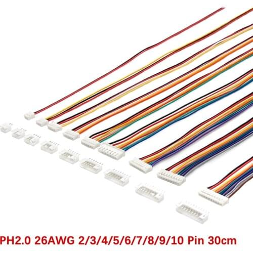 10Sets JST PH2.0 Connector 30CM 26AWG Male Female 2/3/4/5/6/7/8/9/10 Pin JST Plug With Wires Cables Socket