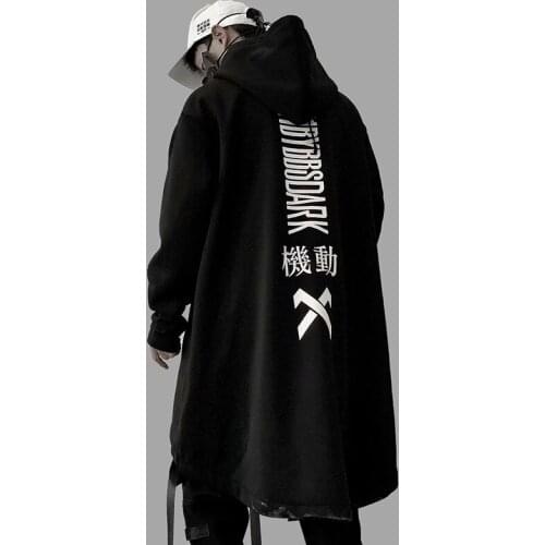2021 New Mens Gothic Dark Department Hip Hop Men Over sized Long loose Hoodie Cotton Fashion Swag Coat Jacket Streetwear