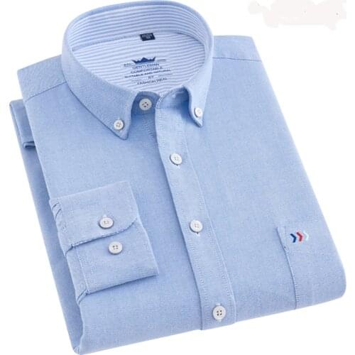 2020 New Arrival 100% Cotton Oxford Mens Shirt Long Sleeve Male Fashion Solid Shirts Men High Quality camisa masculina DA185