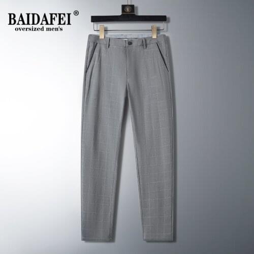 Mens Slim-Fit Flat-Front Dress Pants 2021 New Arrivals Summer Thin Lattice Men Suit Pants Business Casual Male Trousers 40