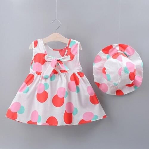 2019 New Baby Girl Clothes Dress+Hat Beach Dot Casual Cute Summer Cotton Princess Clothing Children Kids Baby Girl Dresses