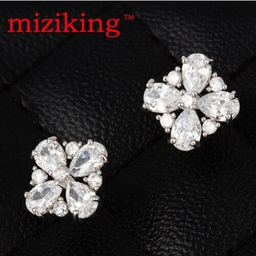 MZC New Zircon Plated Silver Flower Stud Earrings for Women Wedding Jewelry Accessories Brincos Korea Earings Jewelry Wholesale