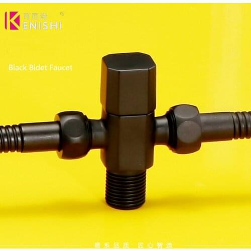 Kenishi new black angle valve for Kitchen bathroom toilet cold and hot water stop valve Brass one in two out three way valve