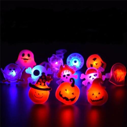 Pinksee 10pcs Creative Cute Pumpkin Ghost Eye Rings for Children Halloween Luminous Rings LED Flash Finger Ring Best Gifts