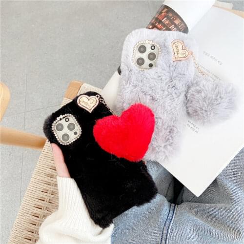 Pendant Plush Case For iPhone 12 11 Pro Max XS Max XR X 13 Luxury Rabbit Furry Fluffy Soft Cover For iPhone 6 6S 7 8 Plus SE 5 4