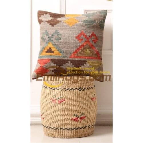 Geometric pillow Kilim Wool Handmade Square Wool Back Ret For Bed