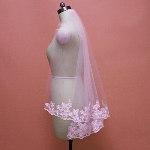 Real Photos Short Lace Wedding Veil for Bride Elbow 1 Meter /100cm White Ivory Bridal Veil with Comb Wedding Accessories