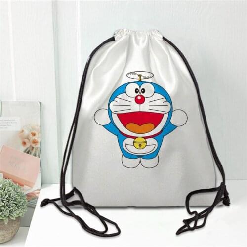 Custom Doraemon Printing Drawstring Backpack Shoe bag Travel Beach School Multi-function Satin Drawstring Bags