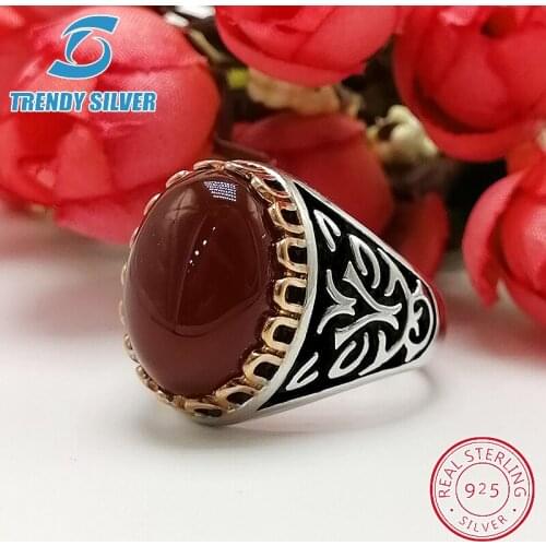 Silver 925 fine jewelry man rings men accessories turquoise gemstone natural black onyx red agate wholesale TRENDY SILVER TCR415