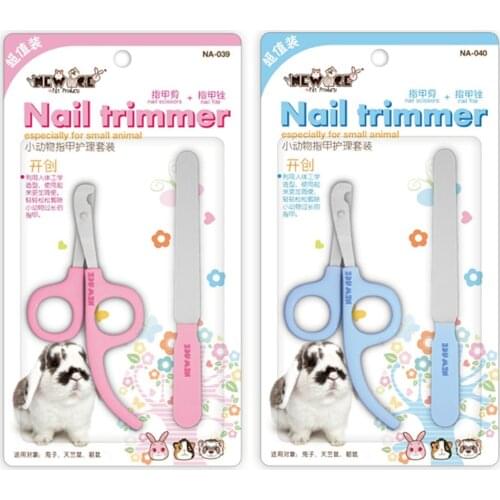 2Pcs/Set Blue/Pink Nail Trimmer Clipper Nail File for Small Animal Hamster Rabbit Ferret Guinea Pig Nail Care Claw Scissors Tool