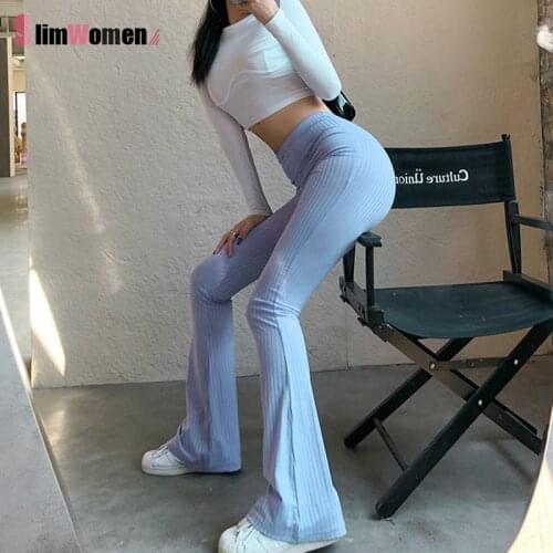 Streetwear Solid Sweatpants Summer Women Sports Flare Pants 2021 High Waist Ribbed Fashion Skinny Long Trousers Y2k Capris Fall